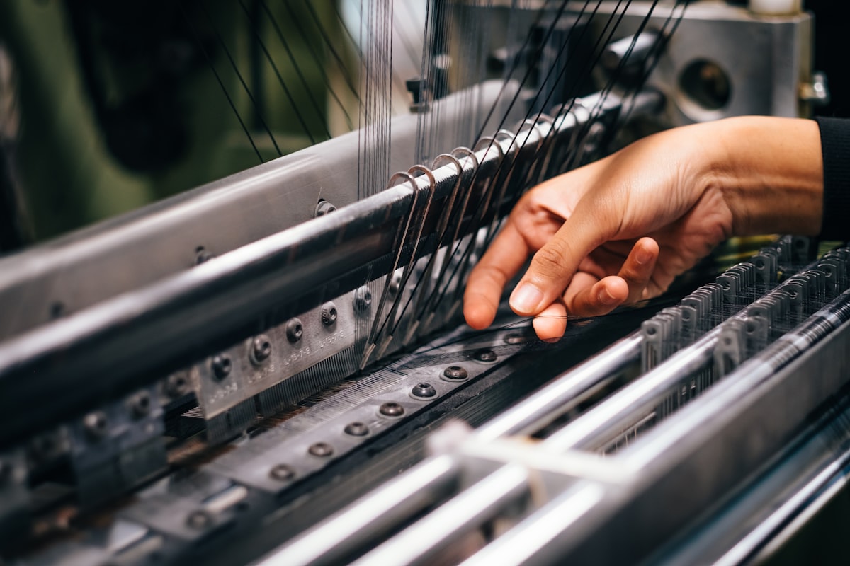 Rapier weaving machine on Greendrops production floor